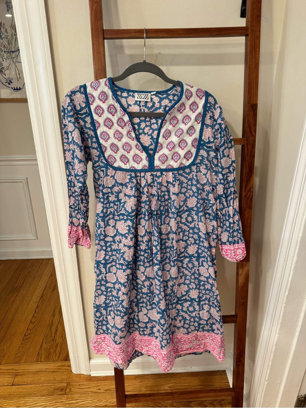 SZ Block Print Pink & Blue Floral Kids Dress
